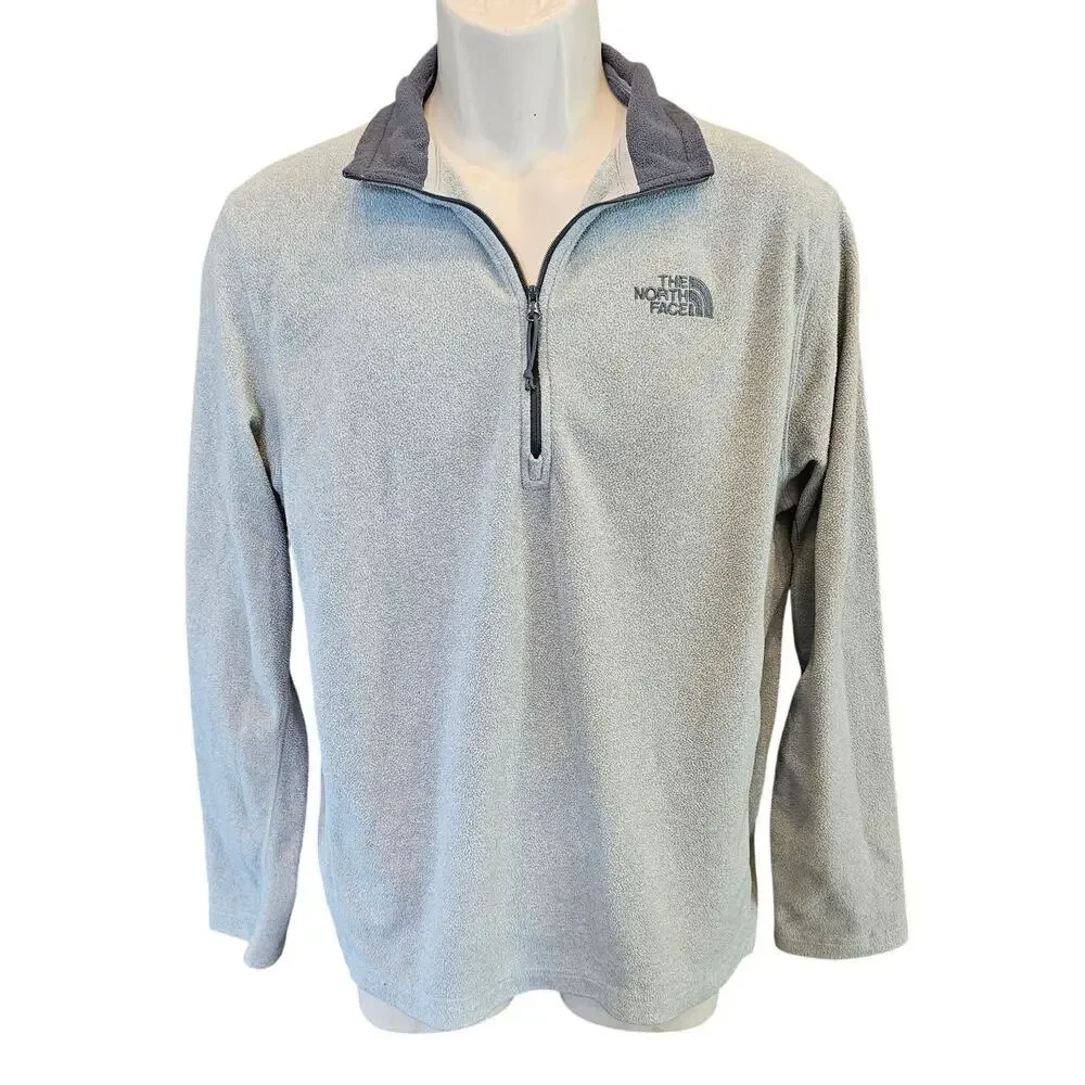 Mens light fleece 1/4 zip grey warm winter north face packable jacket preppy